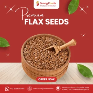 Organic flax seeds in a wooden bowl used for healthy cooking and nutrition.