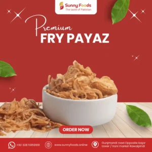 Crispy fried onions prepared for biryani, curries, and garnishing dishes.