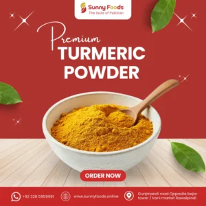 Bright yellow turmeric powder used in cooking and herbal remedies.