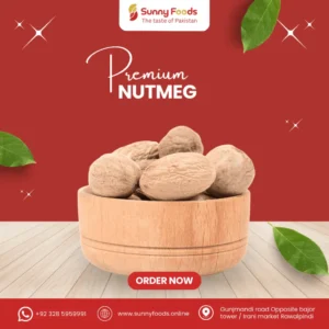 Whole nutmeg spice used in cooking, baking, and desserts.