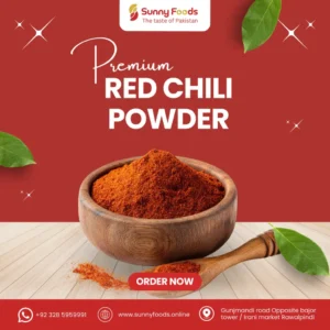 Bright red chili powder used in spicy food recipes and curries.