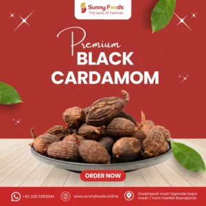 Whole black cardamom pods used in biryani and curry recipes.